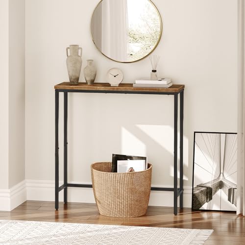 HOOBRO Narrow Console Table, Skinny Entryway Table for Hallway, Slim Sofa Table, Industrial Console Table Entrance, Long Hall Table for Foyer, Bedroom, Living Room, Rustic Brown and Black EBF75XG01