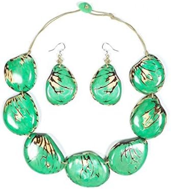 Mint Green Grain Fair Trade Tagua Riverstones Necklace Earrings Set