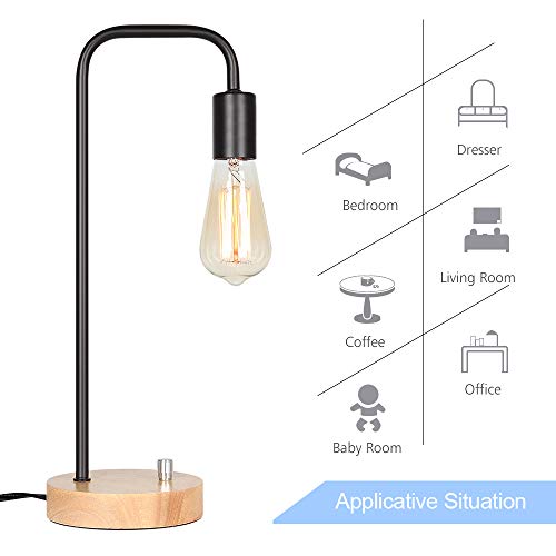 Edison Table Lamp, Industrial Bedside Lamps Set of 2, Wood Desk Lamp