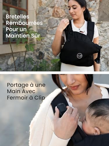 Physiological and Ergonomic Baby Carrier for Newborns to Toddlers (3-20 kg/0-24 Months), Quick Release Buckle, Easy Fit with Headrest, Lightweight and Comfortable (Black)