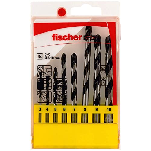 fischer Betonbohrer Set, 3-10 mm Durchmesser, Aufsaetze fuer Bohrmaschinen, Bohrerset mit verschiedenen Groessen, Werkzeug zum Bohren in Beton & divers. Gesteinsarten, 8er Pack