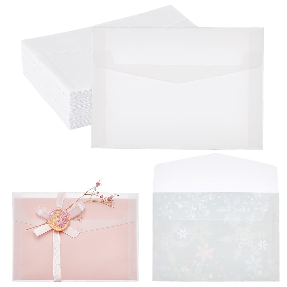 AHANDMAKER 100 Pack Folded Vellum Jackets Translucent Vellum Wraps Rectangular Envelope Ghost White Wedding Invitations Jacket for Party Invitations