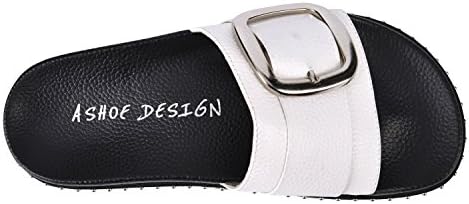 Women's Slide Sandals White Size 5.5-6 Flat Comfortable Footbed Silver Buckle-White 007-36