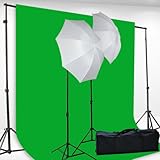 Chromakey Green Screen Kit Lighting Kit 400 Watt Video Lighting Kit by fancierstudio - 6x9-Feet Green Screen (H69G)