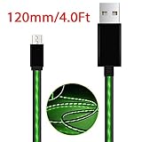 Android Charger,iCrius 4ft Powerline Micro USB-Durable Charging Cables Visible Flowing EL Light LED Cords Sync Data for Samsung, Nexus, LG, Android Smartphones and More,4.0-Feet/1.2 Meter(Green)