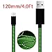 Android Charger,iCrius 4ft Powerline Micro USB-Durable Charging Cables Visible Flowing EL Light LED Cords Sync Data for Samsung, Nexus, LG, Android Smartphones and More,4.0-Feet/1.2 Meter(Green)