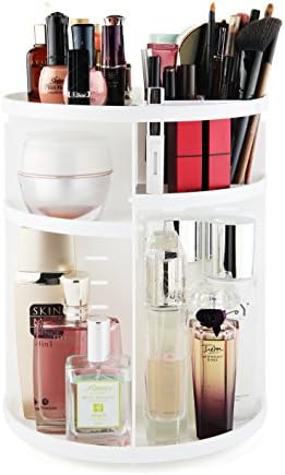 Lattepapa House rotating cosmetic organizer, White makeup brush organizer, adjustable multi-functional plastic makeup storage for women and men, DIY rotating makeup organizer, small but spacious.