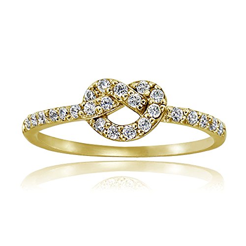 Yellow Gold Flashed Sterling Silver Cubic Zirconia Love Knot Promise Ring, Size 6