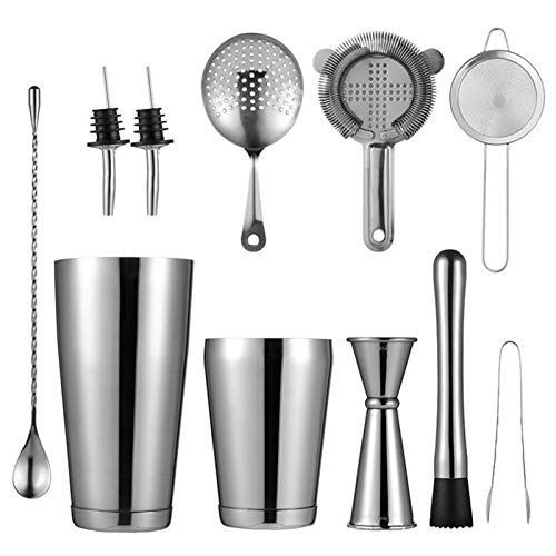 POHOVE Cocktail-Shaker-Set aus Edelstahl, mit Shaker, Messbecher, Eisbrecher, Filternetz, Eisclip, Rührstab, Weinmaul – Bild 3