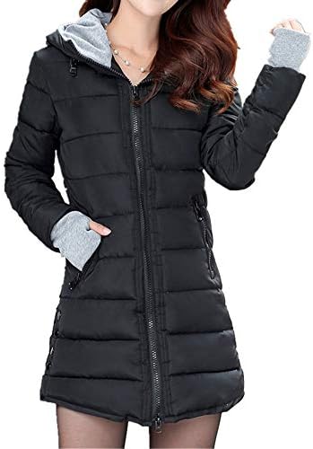 Tisatee-JP レディース 冬 ジャケット 厚手フード付きロングダウンコート 軽量防寒服 カジュアルパーカー