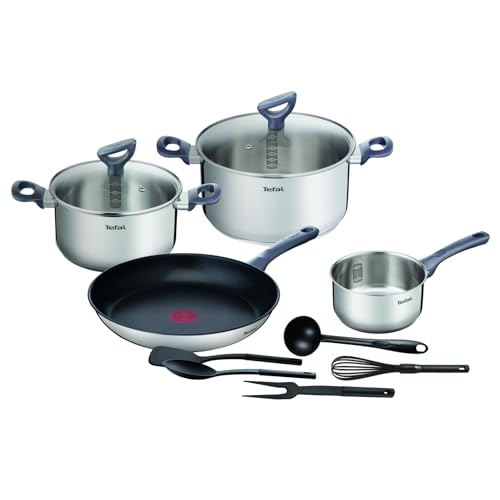 Daily Cook 11-tlg. Kochgeschirr-Set Edelstahl – Töpfe & Pfannen mit Glasdeckel, Induktion geeignet, für alle Herdarten, Antihaft, spülmaschinengeeignet, backofengeeignet, G713SB