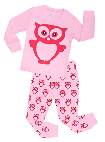 Girls Owl Pajamas Cotton Kids PJ's 2 Piece Sleepwear Clothes Set For Children (Pink,5T)