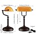 TORCHSTAR Traditional Desk Lighting Fixture, Retro Style Matte Amber Glass Bankers Lamp, Piano Lamp, Metal Beaded Pull Chain Switch, Oil Rubbed Bronze Base