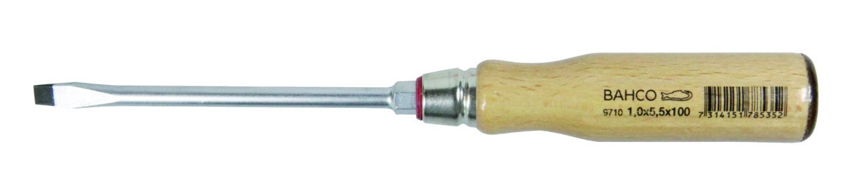 Bahco 9710-8-150 Screwdriver with Wooden Handle for Slotted Head Screws, Silver/Brown, 8/270 mm