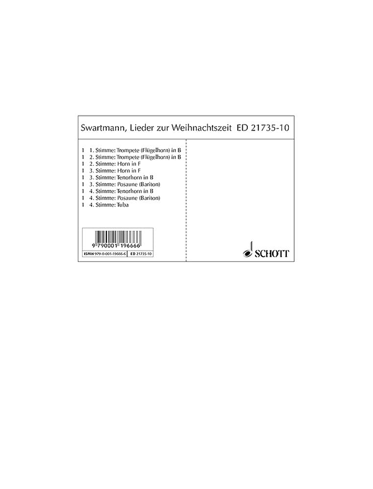Lieder zur Weihnachtszeit: 4 brass instruments or Blechwind ensemble. Jeu de parties.