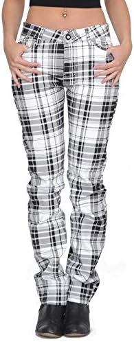 My Christy Women's Tartan Checked Skinny Jeans White And Black (Us 12 / Uk 14)