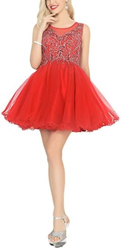 Miss Chics Womens Prom Dresses Short Cocktail Dress Rhinestones Backless Embroidered(8,Red)