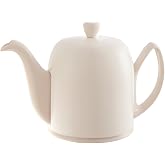 Degrenne Salam Luxury French Tea Pot - Porcelain Teapot with Stainless Steel Cover, Ceramic Tea Kettle for Loose Tea, Removable Infuser, 6 Cup Capacity, 36oz - Monochrome Rose