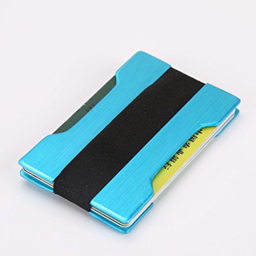 Slim Minimalist Aluminum Metal And Carbon Fiber Blocking Card Holder Wallet With Money Clip For Men And Women (Blue)