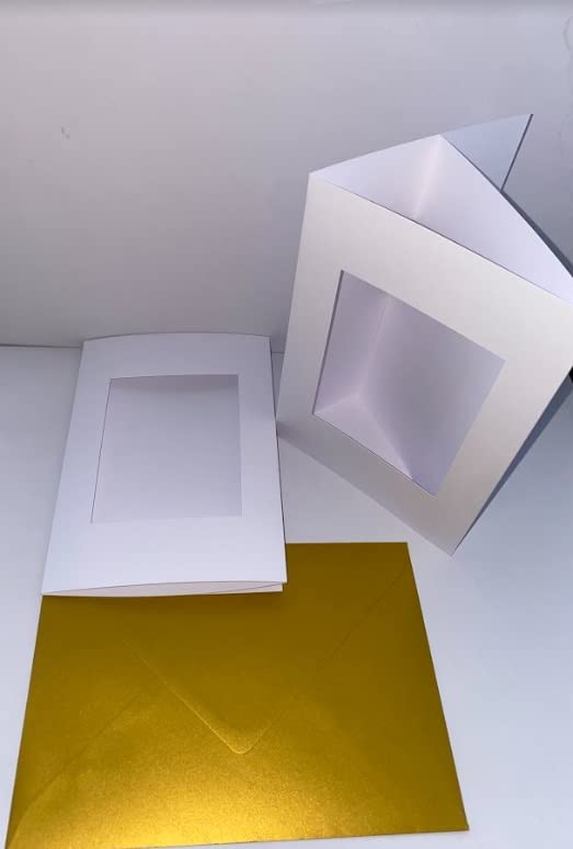 A5 (162 X 229 mm) 3 Fold Rectangular Aperture Card (300gsm) and C5 Coloured Envelopes (100gsm) Perfect for Greeting Cards, Wedding Invitations, Gift vouchers - Set of 10 (Metallic Gold)