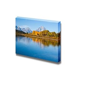 Beautiful Scenery Landscape Reflections of Mountian in Autumn Fall Season on Grand Tetons Lake Nature Beauty - Canvas Art Wall Art - 12" x 18"