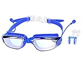 Swimming Goggles Non Leaking Optical Silicone Anti Fog UV Protection with Free Protection Case Nose Clip and Attached Ear Plugs for Adult Men Women Youth Kids Child