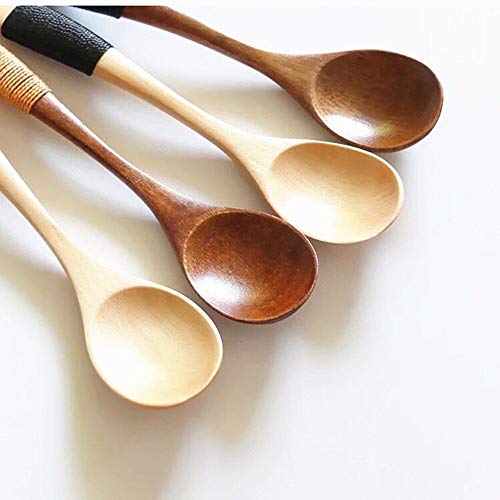 sansheng 4Pcs Mini Wooden Spoons, Wood Soup Spoons for Eating Mixing Stirring Cooking, Handle Spoon with Japanese Style Kitchen Utensil, with Tied Line on Handle(13.5cm) - Thumbnail 2