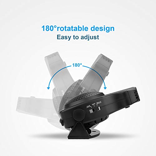 TekkPerry Portable Car Heater, 180°Rotatable Defogger, Fast Heating Car Heater Fan, Vehicle Heat Cooling Fan, 12V 150W 3-Outlet Auto Ceramic Heater with Cigarette Lighter Plug for Car SUV Truck