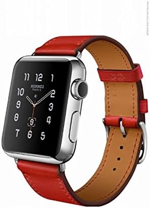 SUPTG Red Leather Single Strap Band Loop for Apple Watch Smart Watch