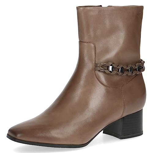 CAPRICE Damen Stiefeletten mit Absatz Memotion aus Leder Elegant Weite G, Braun (Taupe Nappa), 40 EU