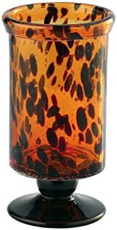 New 10" Hand Blown Glass Murano Art Style Vase Hurricane Candle Holder Footed Amber