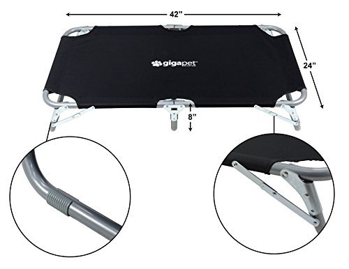 Large Elevated Pet Cot with Steel Frame - Foldable Raised Play and Rest Bed for Dogs and Cats with Bonus Storage Bag - 42" x 24" - by GigaTent - Thumbnail 2
