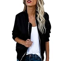 eujwtunxm 2019 Womens Autumn Winter Coats Fashion Lady Solid Color Stand Collar Long Sleeve Zipper Baseball Jacket Coat - Black L