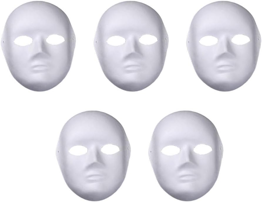 SUPVOX 5pk White Paper Pulp DIY Face Masks for Kids Crafts Masquerade Costume