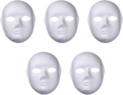 SUPVOX 5pk White Paper Pulp DIY Face Masks for Kids Crafts Masquerade Costume