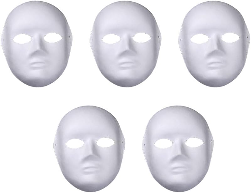 SUPVOX 5pk White Paper Pulp DIY Face Masks for Kids Crafts Masquerade Costume