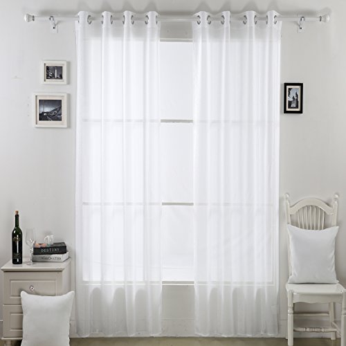 Deconovo Linen Look Vertical Stripe Grommet Window Sheer Curtains for Bedroom, 2 Panels, 52x84, White