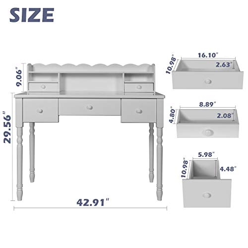 Writing Desk with Detachable Hutch& 5 Drawers,Modern Computer