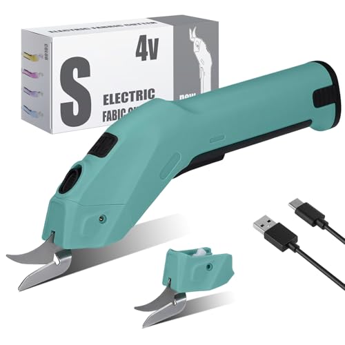 Electric Scissors, 4V Sewing Scissors, 2500mAh Electric Scissors Carton, 2 Cutting Blades For Fabric For Cardboard Leather Carpet PVC