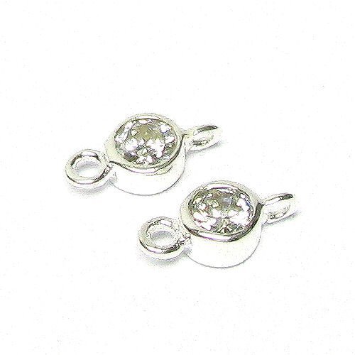 2 pcs 925 Sterling Silver Clear Rhinestone Link Earring Connector Bead 10.5mm