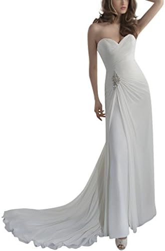 ASBridal Women's Strapless Chiffon Long Train Wedding Dresses Ivory US 20W