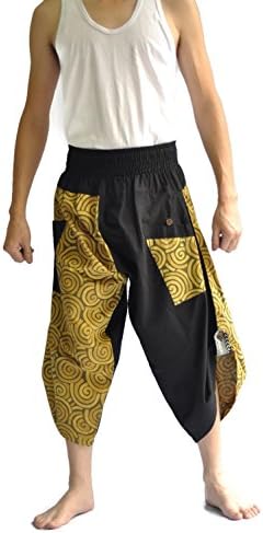 Siam Trendy Mens Harem Pants Design Japanese Style Pants One Size Black and Circle Design