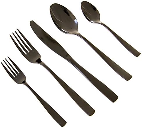 Vistella Classic 20-Piece Mirror Black Flatware Cutlery Set - Premium Quality Fine Stainless Steel Metal - Elegant Modern & Luxury Design for Everyday Casual - Great Wedding Gift