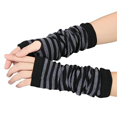 AIMTOPPY Fashion Winter Wrist Arm Hand Warmer Knitted Long Fingerless Gloves Mitten (Black, free)