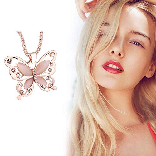 Collar Joyería Cadena Larga Moda Mujer Oro Rosa Mariposa PatróN Encanto Colgante
