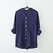 YANG-YI Clearance Women Cotton Solid Long Sleeve Shirt Casual Loose Blouse Button Down Tops (4XL, Blue)