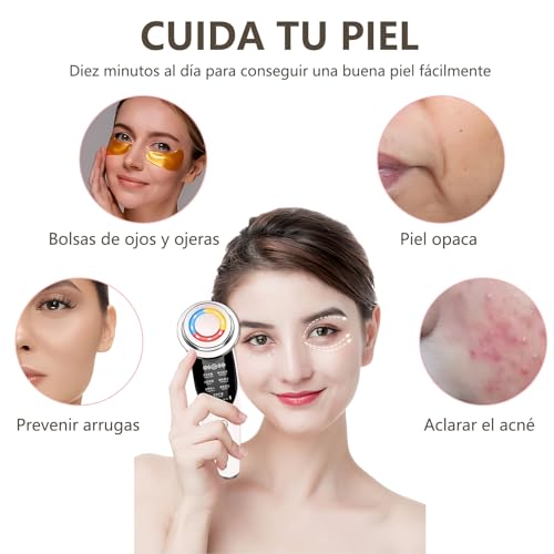 NQAXZIB Masajeador Facial Eléctrico, Ultrasonido Facial 7 en 1,con Radiofrecuencia Facial,Microcorriente EMS y Máquina con Frío Calor Fototerapia Roja y Azul,,Skincare,Estiramiento de la Piel, Cuidado Facial