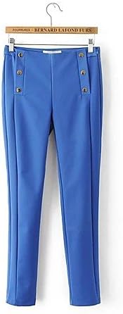 Ueannryer Women's Slim Jeans Pants,Simple Street chic Solid Mid Rise Zipper Polyester Micro-elastic,M,Blue