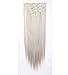 LAY 26" Long Straight Full Head Set Hairpiece Clip in Hair Extensions 8 Piece 18 Clips US Local Ship (Ash Blonde Mix Silver Grey)