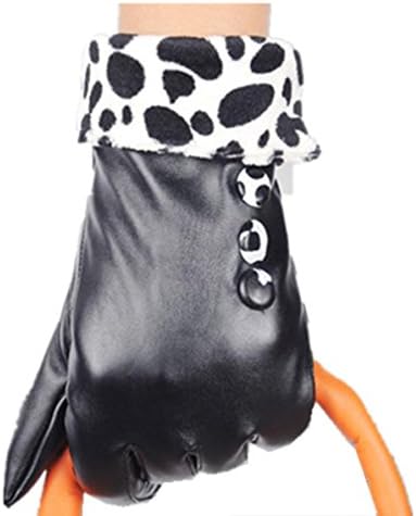 TAORE Luxurious Leopard PU Leather Winter Wool Lining Touchscreen Texing Gloves (Black)